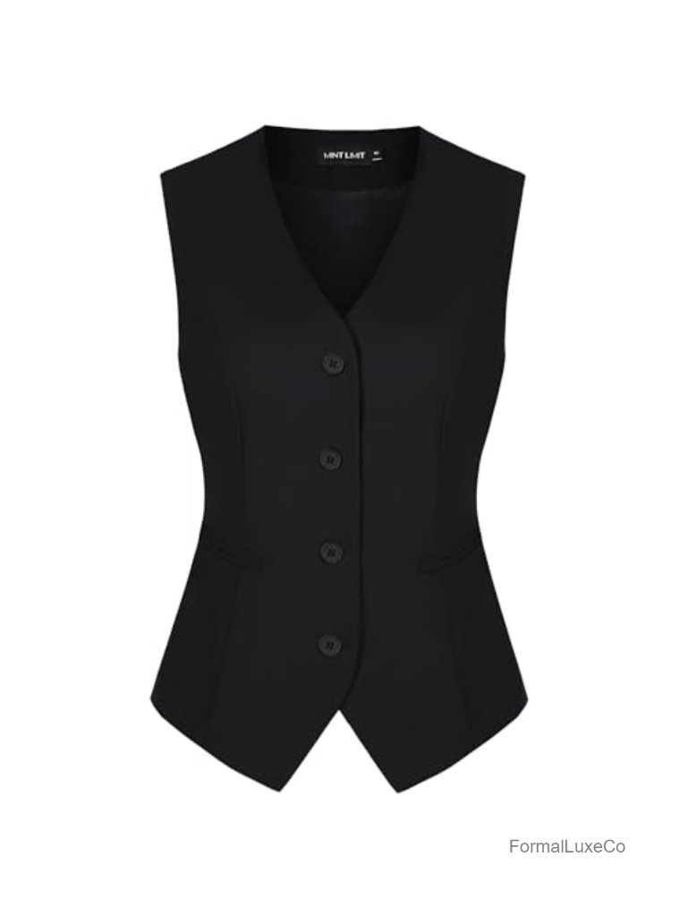 Fully Lined Button Down V Neck Formal Dressy Suit Vest With Pockets